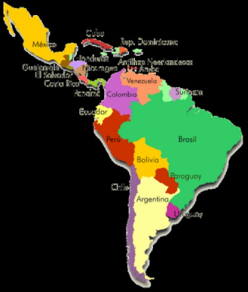 Los países de América Latina en un wordle de colores